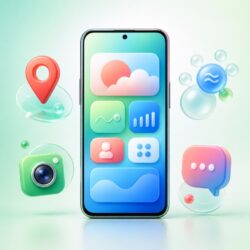 Смартфон и цветные символы новых мобильных функций